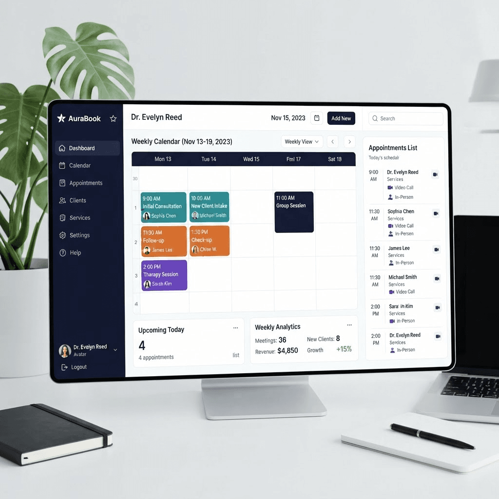 Live preview of Velora online booking software interface